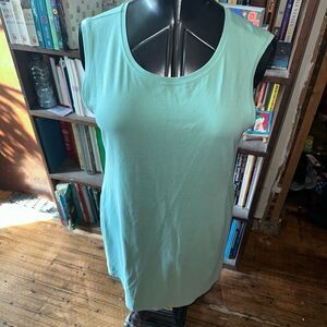 Eileen Fisher green sleeveless sustainable mini dress